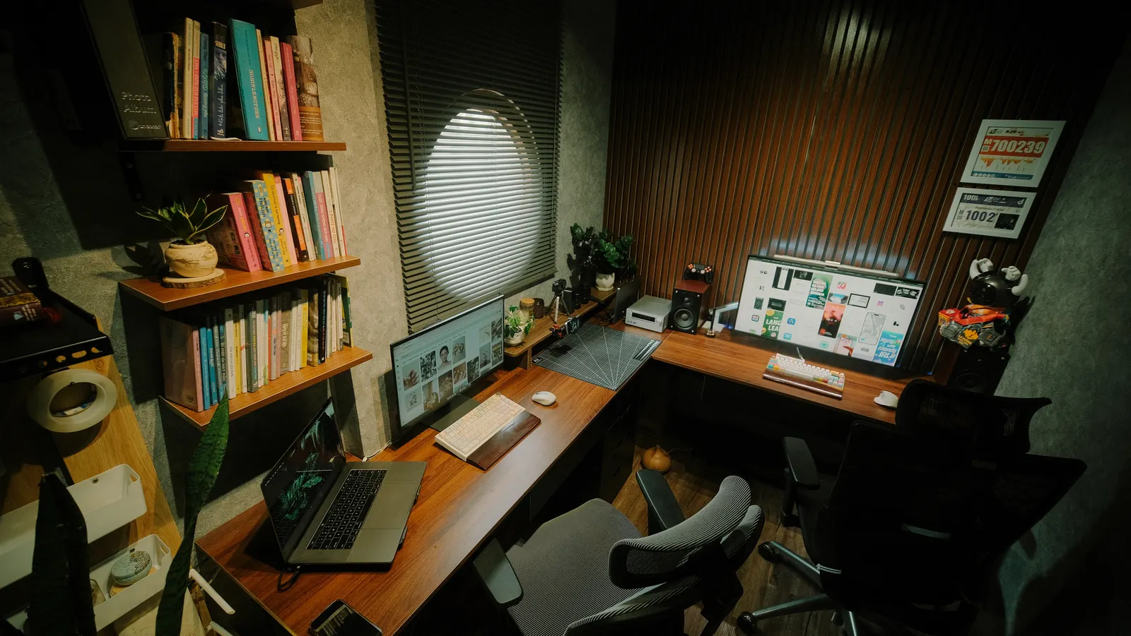 Home Office Cabinets 2 Home office with a built-in desk and wall shelves