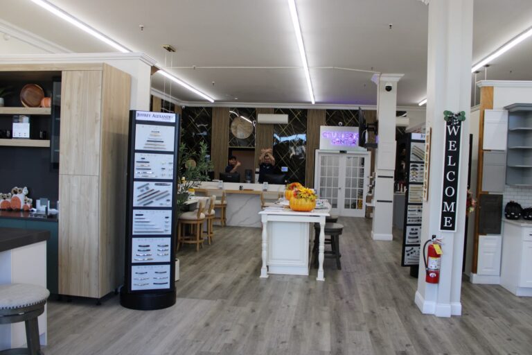 Cabinet displays inside the Kitchen Factory Newark showroom