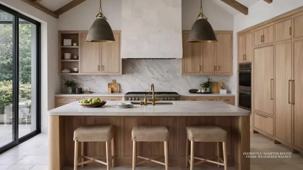 Cabinetry Brands 11 St. Martin Cabinetry kitchen in the Hampton Round door style with a Weathered Walnut finish